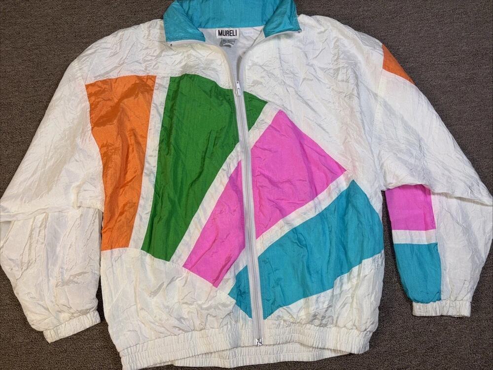1980s Mureli Mall Walker Track Jacket Medium White Fluorescent 24x25